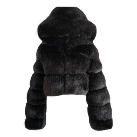 Sonicelife Plus size Women Jacket 2023 Fashion Autumn Winter Faux Fur Cropped Coat Fluffy Zip Hooded Warm Short Jacket
