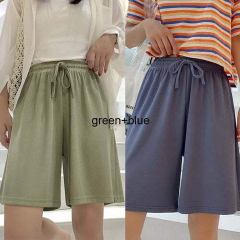 Sonicelife Women's Summer Shorts 2024 Long with High Waist Korean Style Ice Silk Wide Leg Short Loose Drawstring Knee Length Short Pants