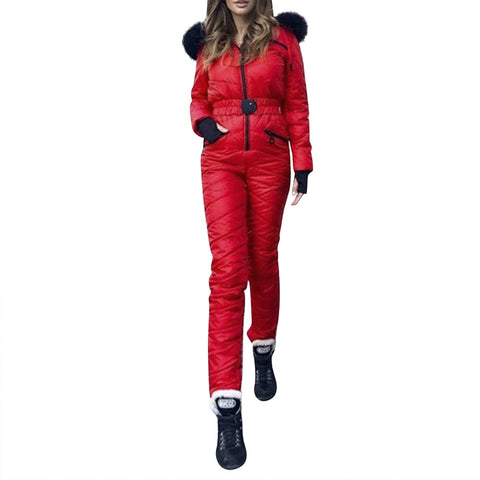 Sonicelife Women One Piece Ski Snow Suits Jumpsuit Breathable Snowboard Jacket Skiing Pant Hoodies Bodysuits Female Winter Outdoor Clothes