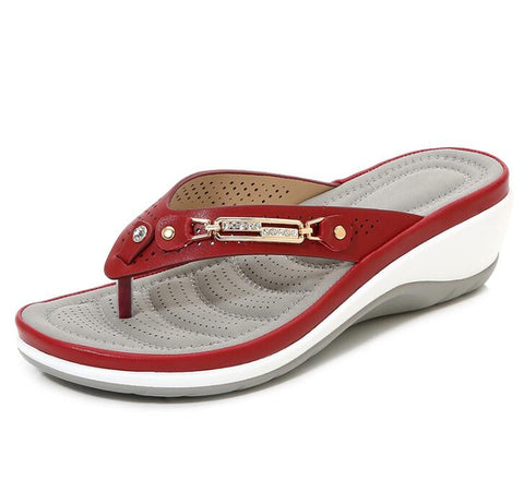 Sonicelife  Women's Slippers Summer Flip Flops Platform Shoes For Women Wedge Comfort Metal Button Slides Casual Ladies Beach Footwear 2022