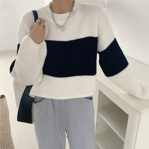 Sonicelife elegant striped patchwork women's sweater fashion spring outgoing sweater knitted skin-friendly sweater 2023 new arrivals tops