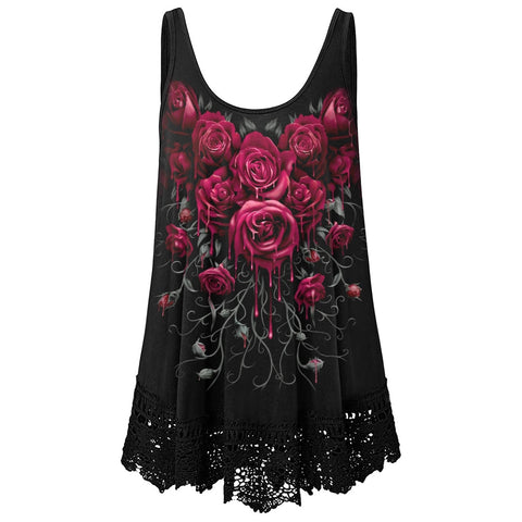 Sonicelife Plus Size 5XL Rose Floral PrintVest  Women Tank Tops Fashion Sleeveless Ladies T-Shirts Casual Summer for Female Streetwear D30