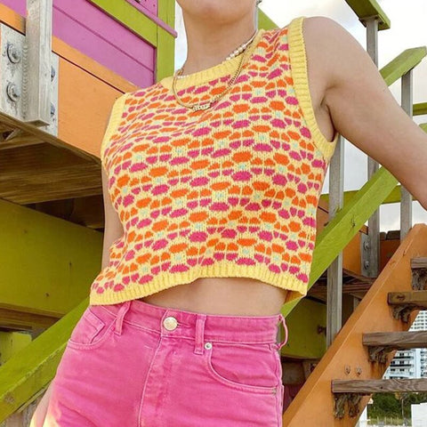 Sonicelife Harajuku Print Y2K Knitted Women's Knit Tank Tops Summer Sleeveless Aesthetic 90s Camisole Vintage Retro Crop Tee