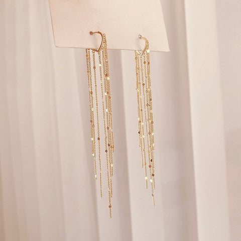 Vintage Gold Color Bar Long Thread Tassel Drop Earrings for Women Glossy Arc Geometric Korean Earring Fashion Jewelry 2020 New