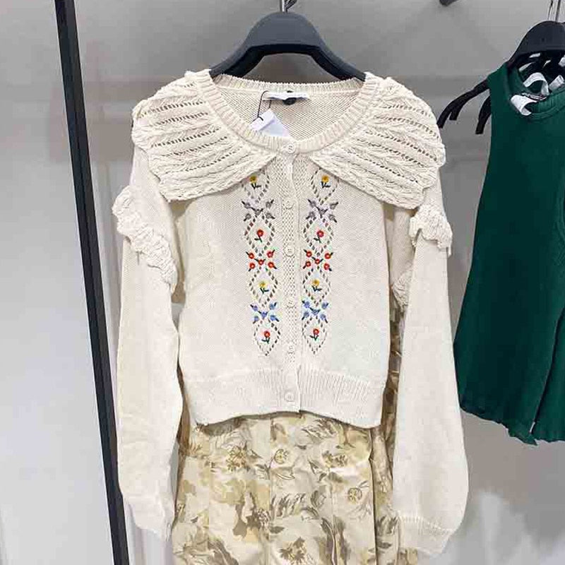 Sonicelife 2024 Spring and Autumn Women Embroidery Cardigans Fashion Long Sleeve Sweater Female Coat Top