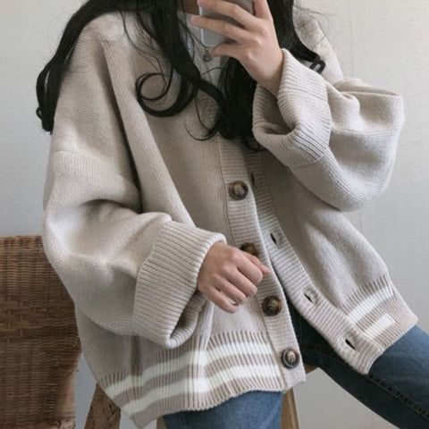 Fashion Women Sweaters 2023 New Knitted Cardigan women's Lazy College Style Loose Long Sleeve V-neck Button Large Jacket Autumn