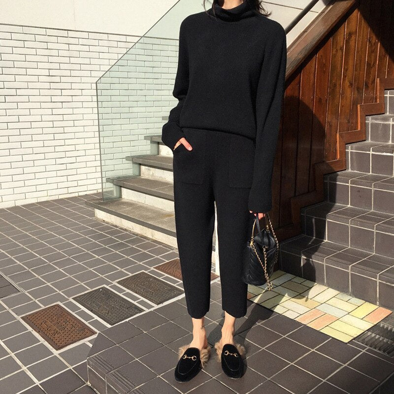 Tracksuits for women Autumn Winter knitted Long Sleeve Sweatshirt And Sweatpants Set Female Casual 2 piece sets womens outfits