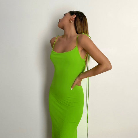 Sonicelife  Elegant Spaghetti Strap  Backless Draped Maxi Dress for Women Sleeveless Night Club Party Long Dresses Summer