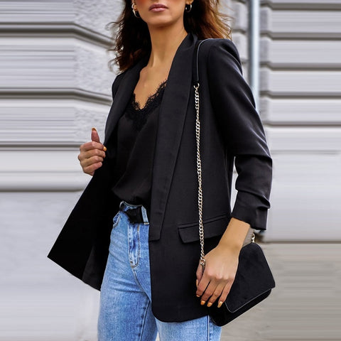 Sonicelife New Women Autumn Blazer Jacket Fashion Basic Blazer Casual Solid Button Long Sleeve Work Suit Coat Office Lady Elegant Blazers