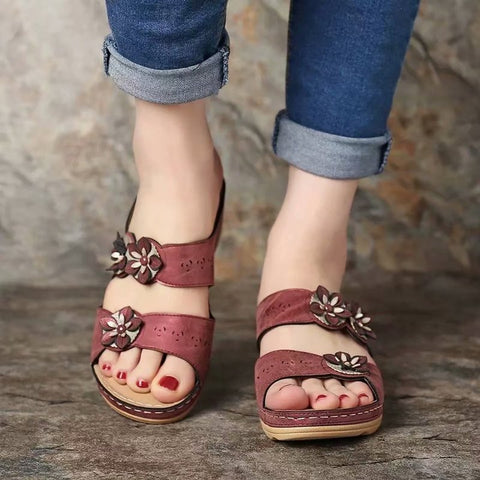 Sonicelife  Women Sandals New Summer Shoes Woman Plus Size 44 Heels Sandals For Wedges Chaussure Femme Casual Flower Vintage Wedge Heel