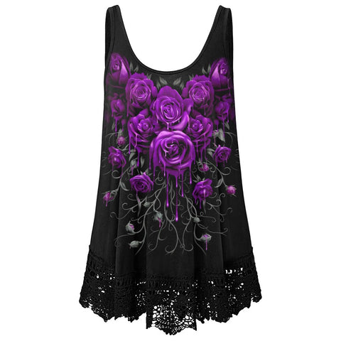 Sonicelife Plus Size 5XL Rose Floral PrintVest  Women Tank Tops Fashion Sleeveless Ladies T-Shirts Casual Summer for Female Streetwear D30