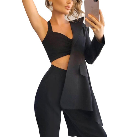 3 Piece Sets Elegant Women Blazer Suit  Turn-down Collar Office Long Sleeve Blazer+Vest Top+Long Pant Formal Women Clothing