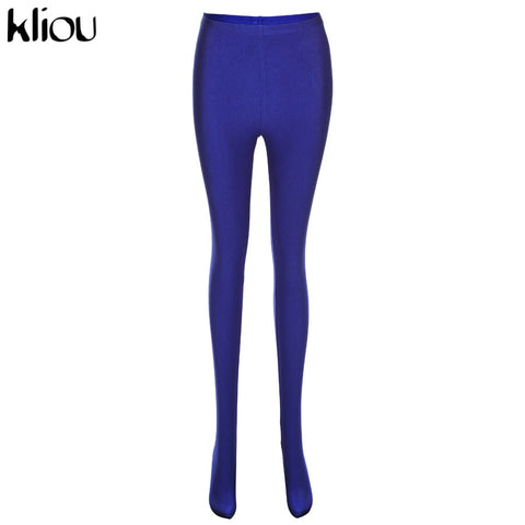 Kliou Solid Foot Pants Women Summer Skinny Body-shaping Leggings All-matching Hipster Streetwear Female Club Attire Trousers