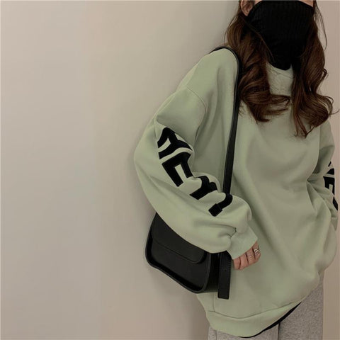 Sonicelife Oversized Vintage Letter Print Crewneck Sweatshirts Women 2024 New Fashion Clothes Long Sleeve Hoodies Harajuku Loose Sweetshirt