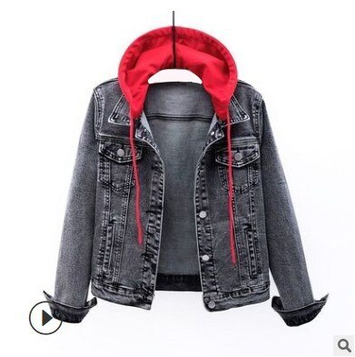 Sonicelife Jacket women traf Women's denim jacket short spring and autumn hooded jacket all-match student jacket Plush denim jacket Parkas