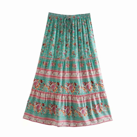 Sonicelife 2024 Summer Skirt Women Paisley Floral Print Skirts Casual Vintage A-Line Beach Skirt saia Jupe Femme faldas Midi Skirt