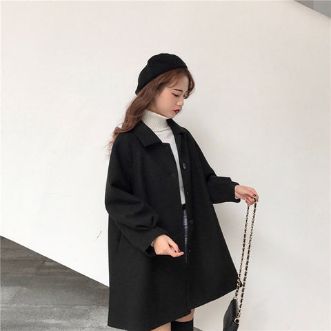 Sonicelife 2023 Autumn Winter Classic Women Overcoats Casual Lapel Single-breasted Loose Wool Coats Vintage Long Sleeve Chic Female Outwear