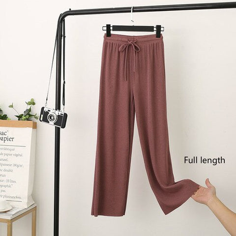 Sonicelife Wide Leg Pants Soft Comfort Casual Korean Style High Waisted Trousers Female Slacks Women's Ice Silk Straight Pants Streetwear