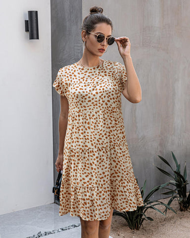 Sonicelife-Dresses Woman 2024 Summer Flower Leopard Print Short-Sleeved Casual Loose Dress Black Mini Short Sundress Beach T Shirt Dresses