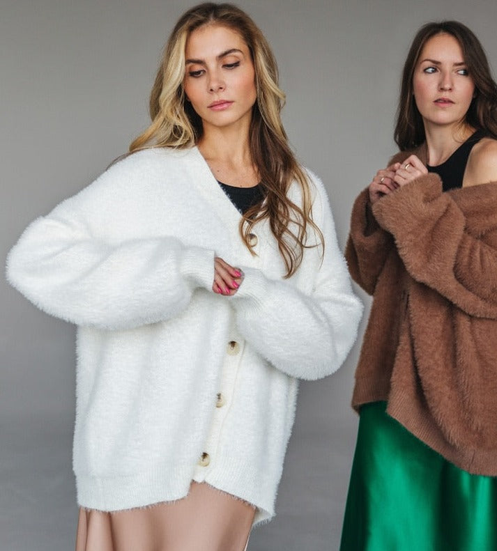Sonicelife womens tops Sweater Cardigan Women Faux Fur Knitted Sweater Button Green Cardigan Warm Tops