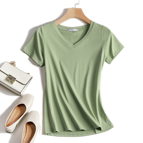 Sonicelife High Quality Plain T Shirt Women Cotton Elastic Basic T-shirts 2024 Summer Tops Short Sleeve T-shirt Women Tees Plus Size S-5XL