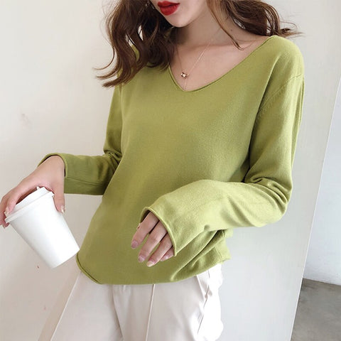 Sonicelife Christmas Gift AOSSVIAO New 2024 Autumn Winter Women's Sweaters V-Neck Minimalist Tops Fashionable Korean Style Knitting Casual Solid Pullovers