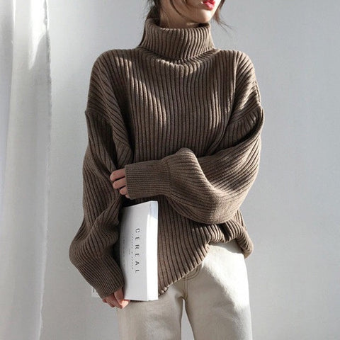 Sonicelife Christmas Gift  Vintage Thicken Striped Women Sweaters Autumn Winter Turtleneck Pullovers Jumpers Female Korean Knitted Tops femme 2023