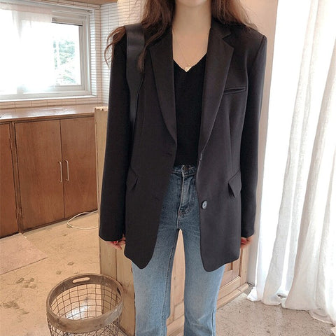 2023 New Blazer Spring and Autumn Female Solid Casual Pockets Long Sleeve Work Suit Coat Office British Style Spring Jacket