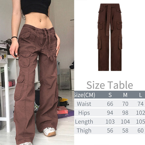 Sonicelife  Y2K Pockets Cargo Pants Women Oversize Baggy Pants Streetwear Harajuku Vintage Casual Loose Sweatpants Wide Leg Denim Trousers