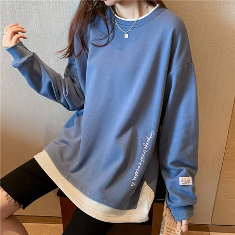 Sonicelife Korean Style O Neck Long Sleeve Women Sweatshirts Casual Solid Color Oversized Hoodies Female Clothing Letter Harajuku Pullover