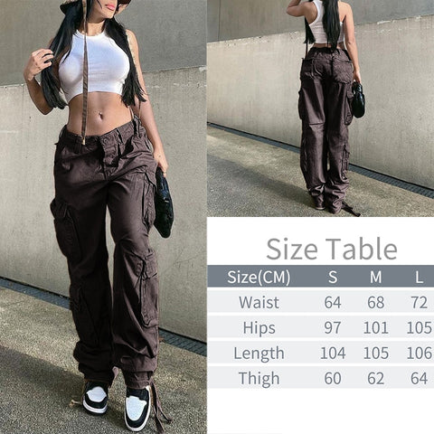 Sonicelife  Y2K Pockets Cargo Pants Women Oversize Baggy Pants Streetwear Harajuku Vintage Casual Loose Sweatpants Wide Leg Denim Trousers