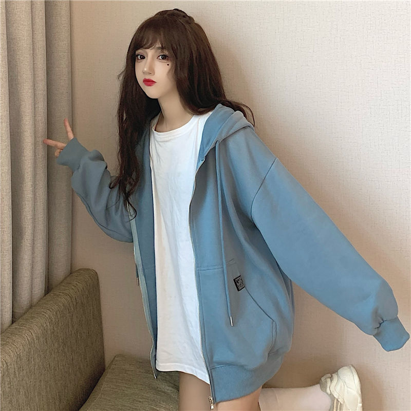 Plus Size Women Zip Up Hoodies Harajuku Couple Loose Sweatshirts Korean Streetwear Oversized Vintage Long Sleeve Cute Girls Tops