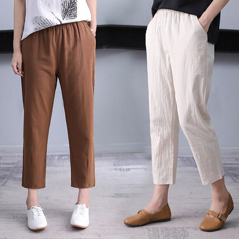 Sonicelife Women's Harem Pants Summer Vintage Cotton Linen Capri Pants Female Casual  Loose Plus Size Ankle Length Mom Pant Woman Trousers