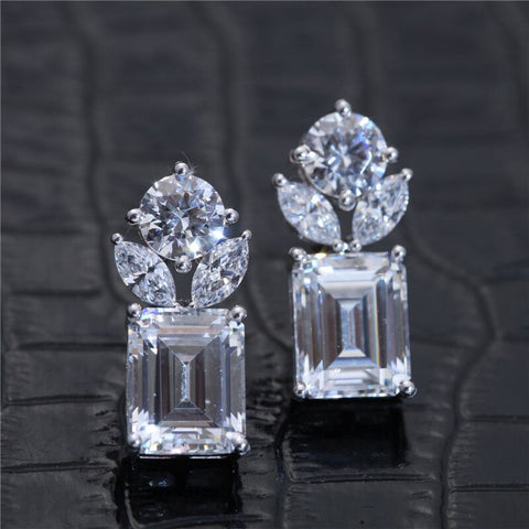 Fresh Style Stud Earrings for Girls Shiny Crystal Cubic Zirconia Fashion Women Earrings High Quality Silver Color Jewelry