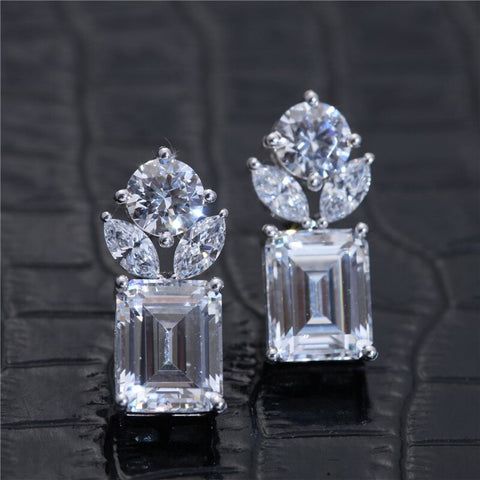 Sonicelife Fresh Style Stud Earrings for Girls Shiny Crystal Cubic Zirconia Fashion Women Earrings High Quality Silver Color Jewelry