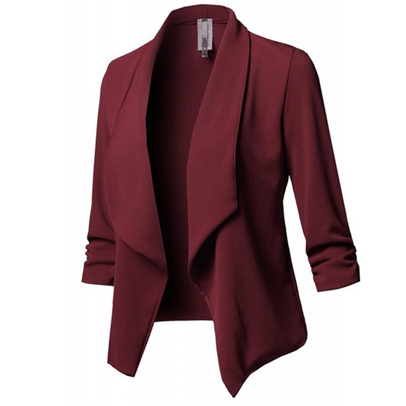 Women Office Lady Work Blazer Long Sleeve Solid Slim Business Coat All-match Pleated Autumn Winter Formal Female Vintage Jacket