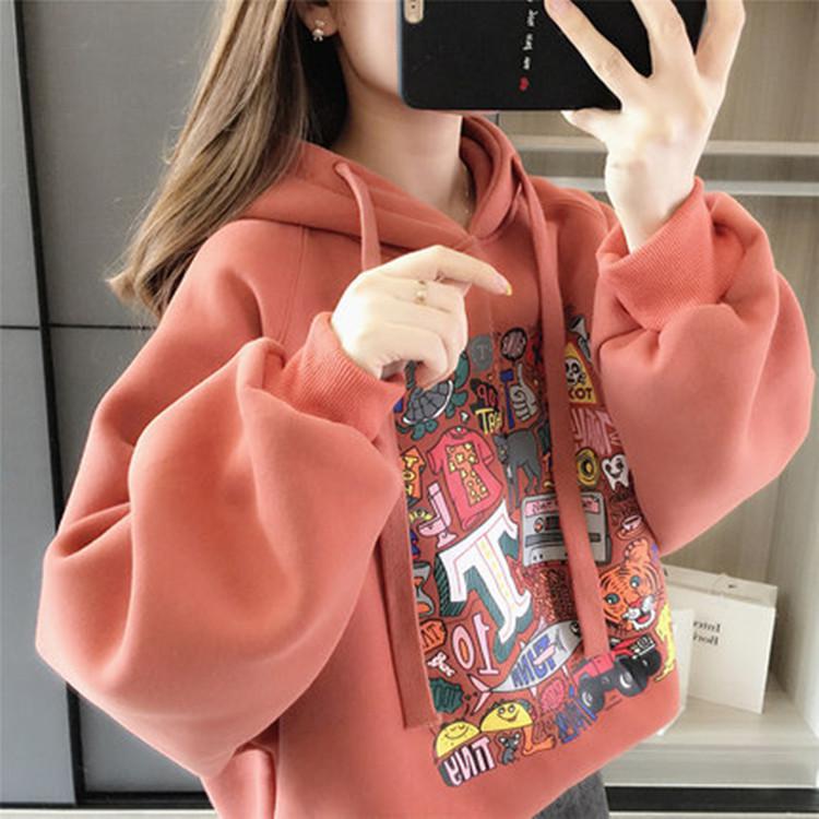 Sonicelife Fashion Women Hoodie Sweatshirt 2024 Korean Style Loose Veste Woman Streetwear Cartoon Print Jacket Hoody Coats Hoodies Femmes