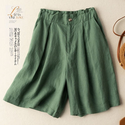 Sonicelife Women's Shorts with High Waisted Cotton Linen Harajuku Shorts Casual Loose Buttons Bermuda Shorts for Women Summer Plus Size 5XL