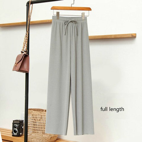 Sonicelife Wide Leg Pants Soft Comfort Casual Korean Style High Waisted Trousers Female Slacks Women's Ice Silk Straight Pants Streetwear