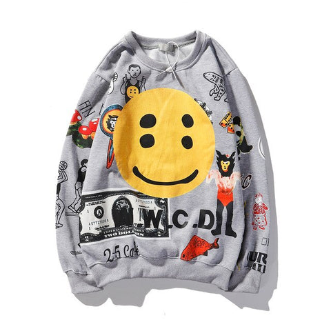 Sonicelife  West Graffiti Letter Print Plus Velvet Sweatshirt Men And Women Harajuku Fleece Hoodie Hip Hop Stranger Things Hooded