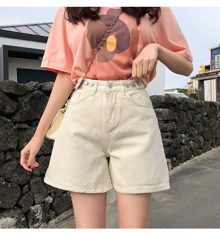 Sonicelife Women's Summer Denim Shorts Caual Korean Style Blue Vintage High Waist Wide Leg Shorts Female Jeans New Short Pants Woman