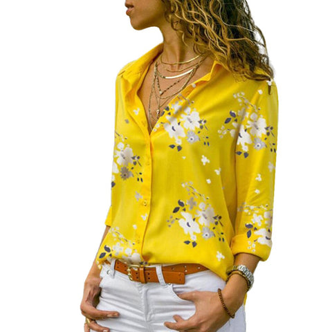 Sonicelife Floral Print V-Neck Blouse Women Tops Blouses 2024 Summer Elegant Long Sleeve Female Office Lady Work Shirts Lapel Blusas D30