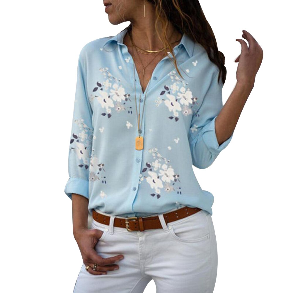 Sonicelife Floral Print V-Neck Blouse Women Tops Blouses 2024 Summer Elegant Long Sleeve Female Office Lady Work Shirts Lapel Blusas D30