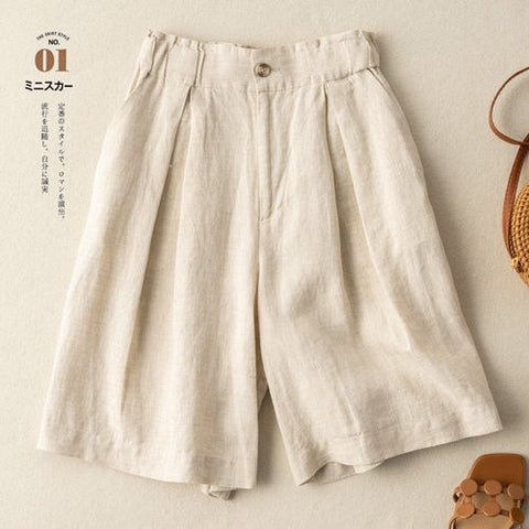 Sonicelife Women's Shorts with High Waisted Cotton Linen Harajuku Shorts Casual Loose Buttons Bermuda Shorts for Women Summer Plus Size 5XL