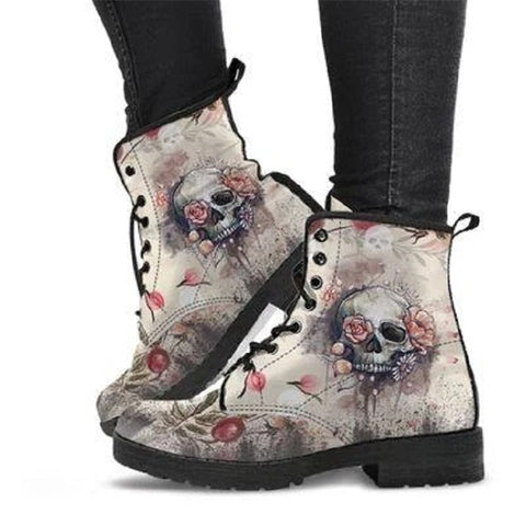 Sonicelife  Women's Ankle Boots Skull Print Ladies Short Booties For Women 2022 Low Heel Lace Up New Punk Fashion Footwear Botas De Mujer