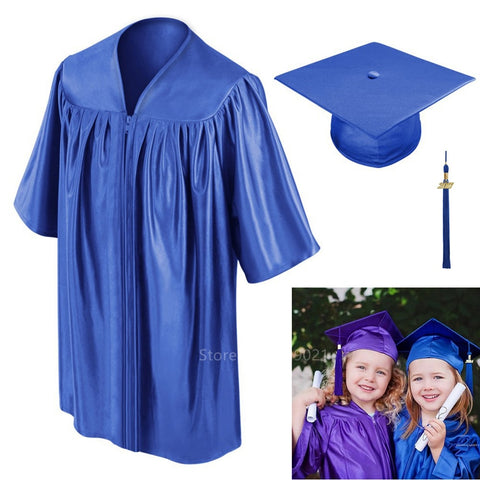Sonicelife New Kids Children's Graduation Bachelor College Uniform Kindergarten Fancy School Unifrom Stage Performance Gown Hat Student Set