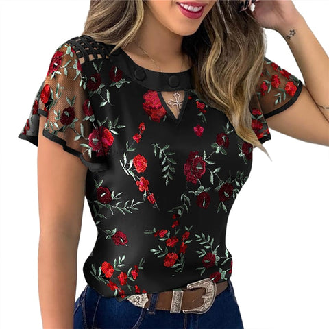 4 Styles  Women Ladies Ruffle Sleeve Tops Pullover Dot Polk Embroidery Floral Print Blouse OL Casual Chiffon Jumper Tee