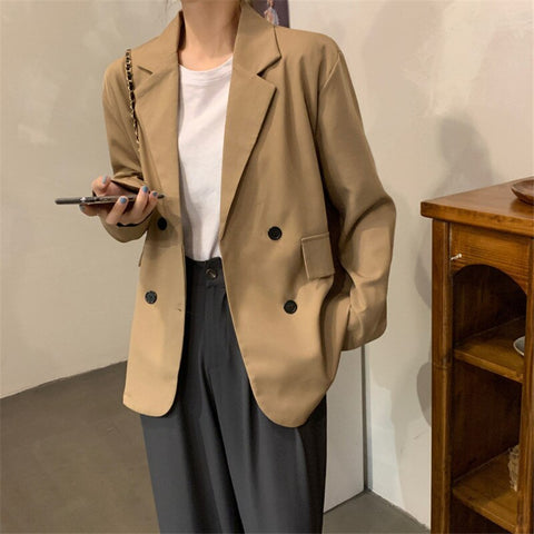 Women's Blazer 2023 Spring and Autumn Version of The Simple New Loose and Thin Mid-length Khaki Popular Long-sleeved Suit Jacket