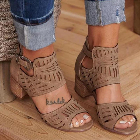 Sonicelife  Women Sandals Summer High Heels Crystal Mid Heel Slip-On Buckle Ladies Shoes Peep Toe Casual Pumps Female Footwear Sandalias