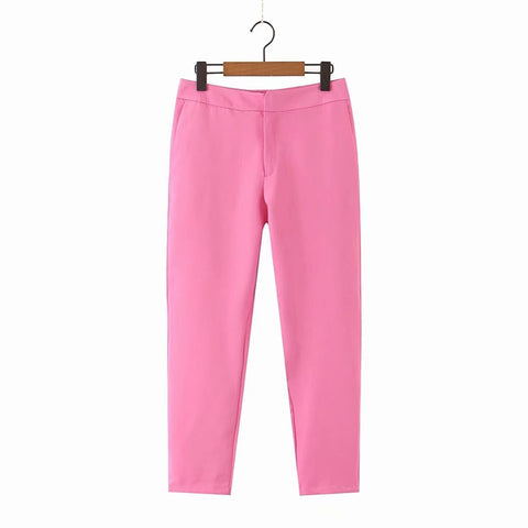 2023 Spring Autumn Purple Pink 2 Piece Set Women Single Button Office Lady Blazer Jacket Tops+Zipper Pants Suit Female Trousers